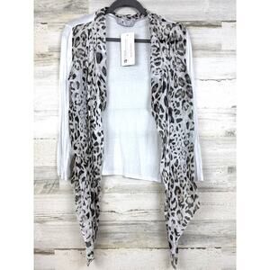 TINA Stephens Womens S White Leopard Print Lightweight Italian Silk Cardigan NEW